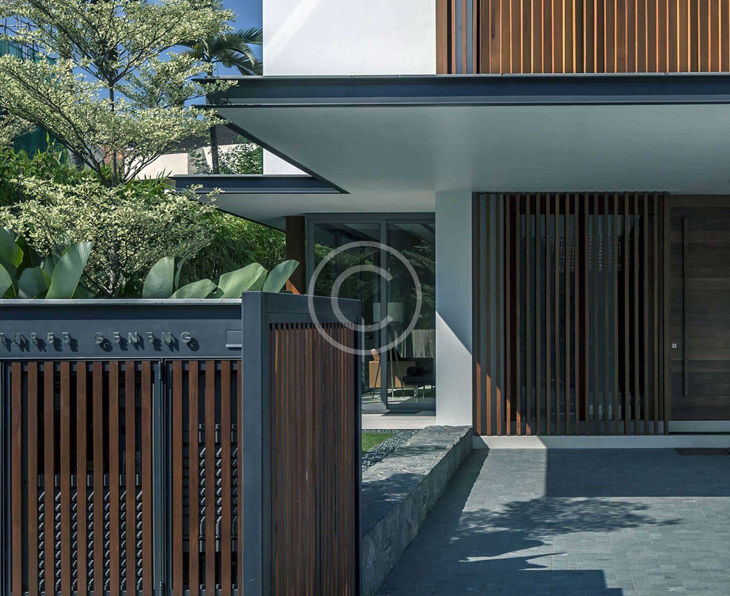 Swim spa pool design using tiles with pool fence & outdoor furniture